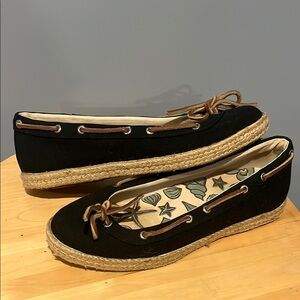 Sperry Black and Tan Espadrille Flats with Nautical Design